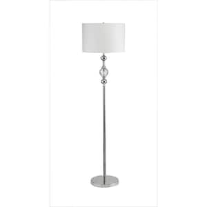 62.5 in. Silver and Crystal Orb Shaped Standard Floor Lamp With White Drum Shade