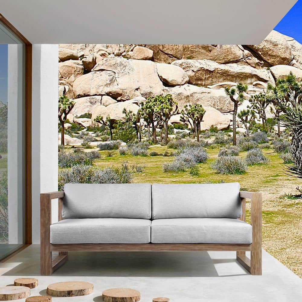 Paradise Outdoor Patio Sofa in Eucalyptus Wood with Teak Finish and Light G