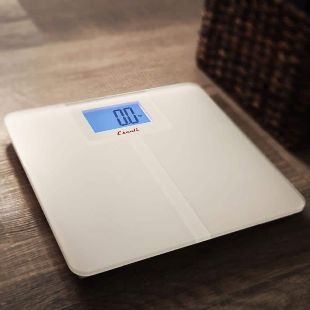 High Capacity White Glass Digital Bathroom Scale with Slip Resistant Surface
