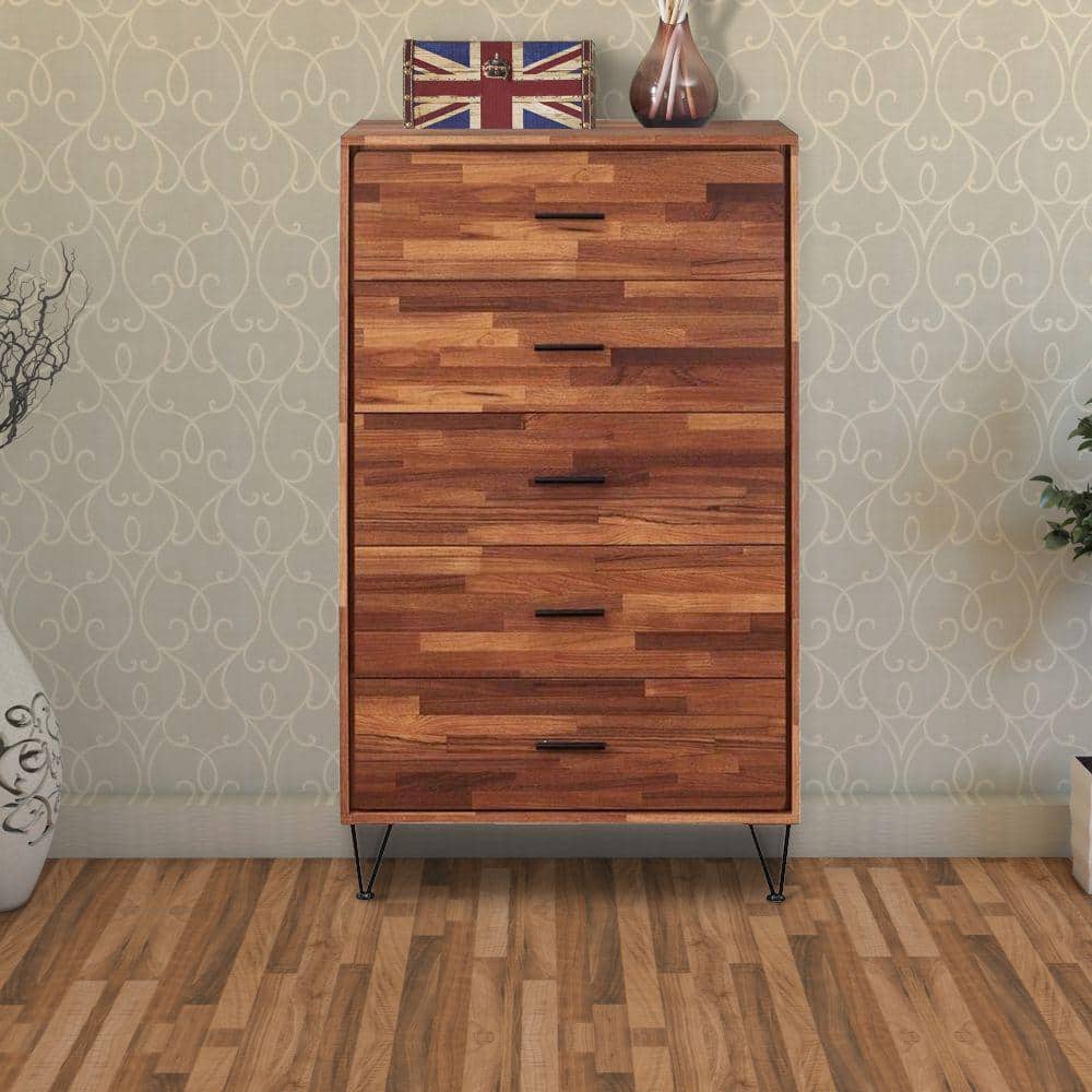 Enchanting Walnut Brown Wooden Chest with Felt-Lined Drawers