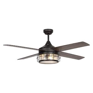 52 in. Industrial Oil Rubbed Bronze Glass Ceiling Fan with Light Kit and Remote Control