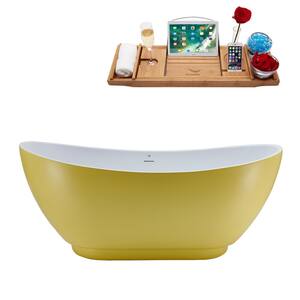 62 in. Acrylic Flatbottom Non-Whirlpool Bathtub in Matte Yellow With Brushed Nickel Drain
