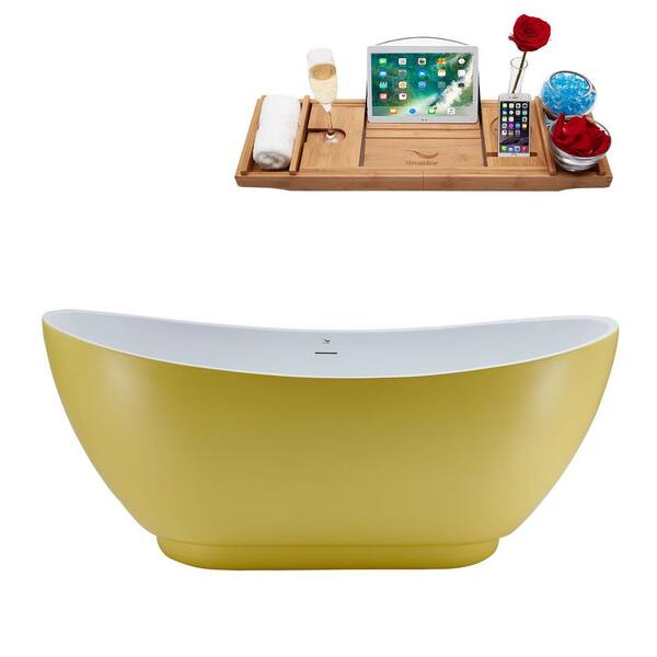 Streamline 62 in. Acrylic Flatbottom Non-Whirlpool Bathtub in Matte Yellow With Matte Oil Rubbed Bronze Drain