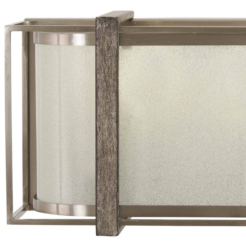 Brushed Nickel and Shale Wood 3-Light Bath Fixture with White Iris Glass