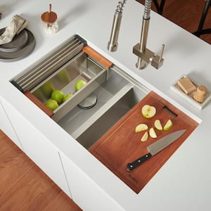 16-Gauge Stainless Steel 33 in. 50/50 Double Bowl Undermount Workstation Kitchen Sink with Accessories