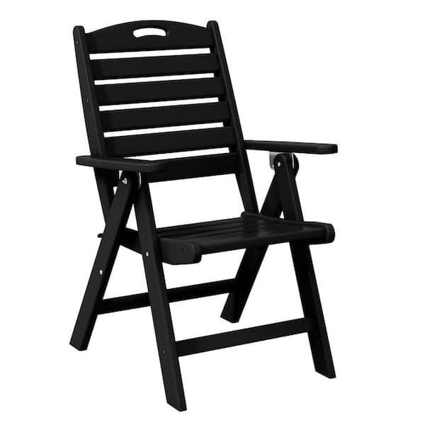 Laguna Outdoor Patio Folding Highback Dining Chair w/ Adjustable Recline in Black