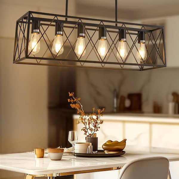 YANSUN 6-Light Modern Rectangle Chandelier for Dining Room - Large