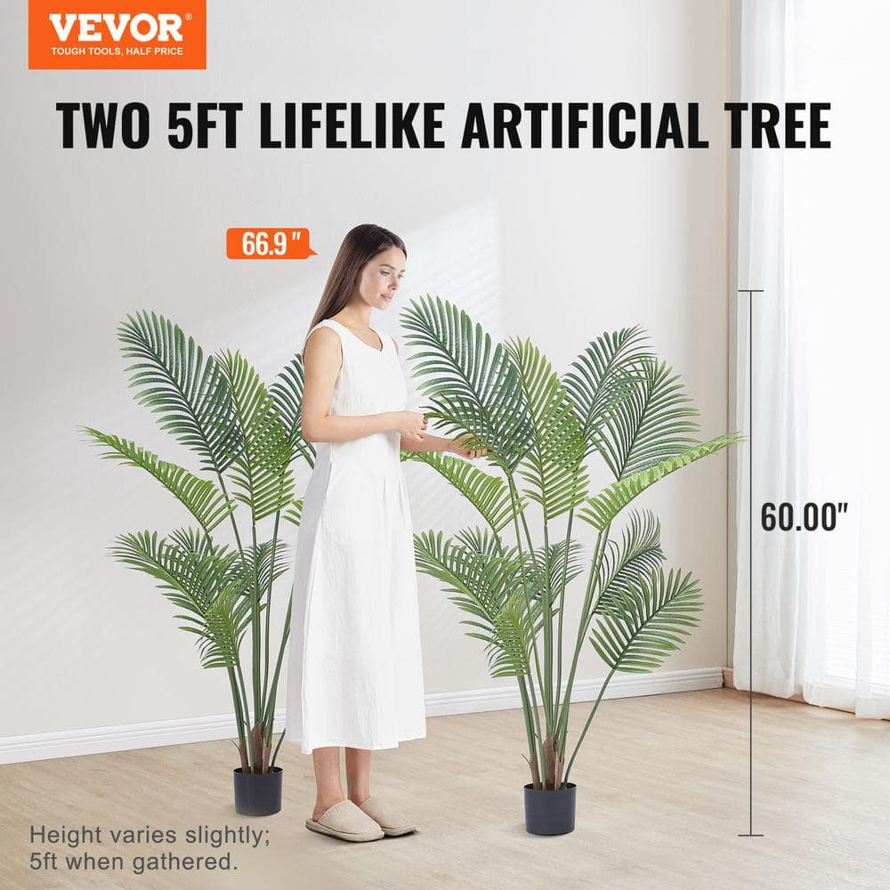 5-Foot Green Plastic Potted Palm Floor Plant for Outdoor