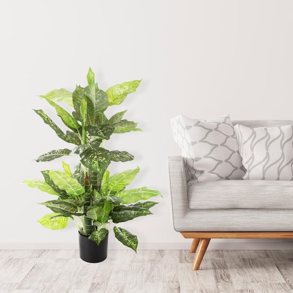 Pure Garden 40 in. Artificial Dieffenbachia - Potted Silk Floor Plant with Natural Looking Greenery Decoration