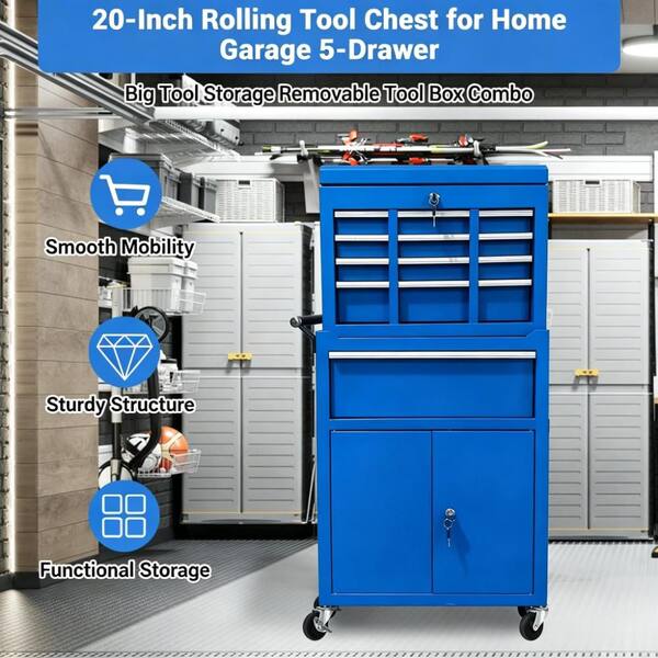 Sunvasagoo 5-Drawer Blue Tool Chest Tool Box ,Lockable Detachable