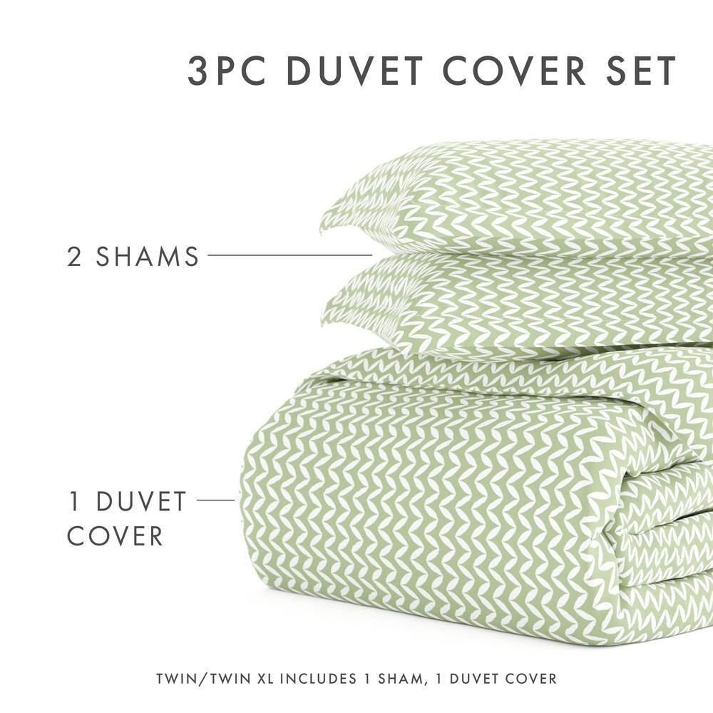 Sage Green Chevron Pattern King Duvet Cover Set