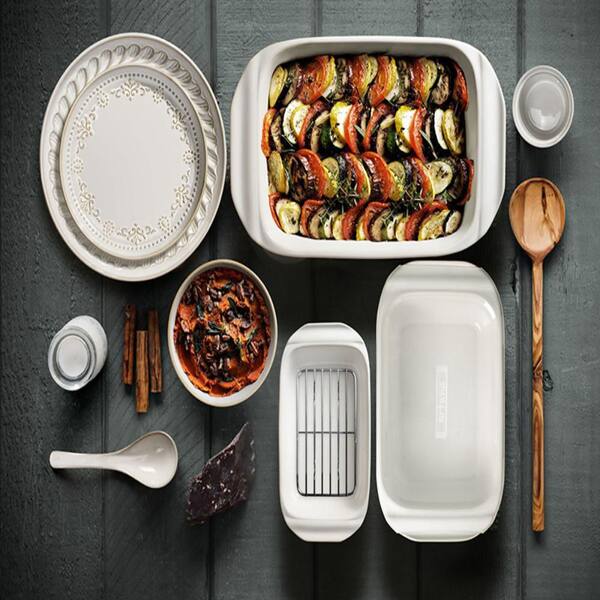3-Piece White Casserole Set with Racks, Ceramic Baking Dish, Large Lasagna Pan With Handles (5.1 qt./2.3 qt./1.1 qt.)