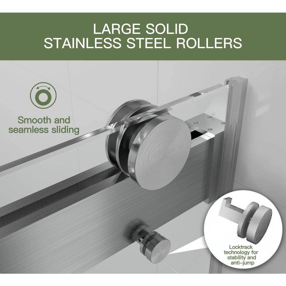 60-Inch Frameless Brushed Nickel Sliding Shower Door with Clear Glass