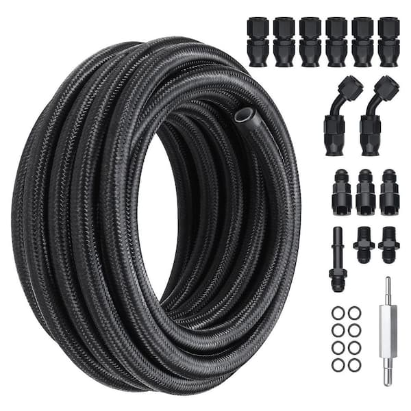 SKYSHALO 6AN Fuel Line Kit, 25FT. Fuel Hose Kit, 5/16in. Nylon Stainless Steel Braided PTFE Fuel Line Kit, Hose End Fitting Kit