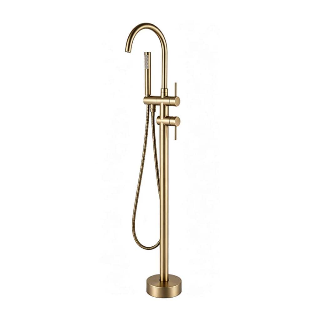 Single Handle Floor Mount Freestanding Tub Faucet Bathtub Filler with Hand Shower in Brushed Gold price history on PriceWatchPro