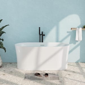 59 in. x 31.5 in. Freestanding Soaking Bathtub with Center Drain and Groove overflow in White/Polished Chrome