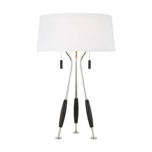 ED Ellen DeGeneres Crafted by Generation Lighting Arbur 26 .625 in. Ebony Wood Table Lamp with White Linen Fabric Shade