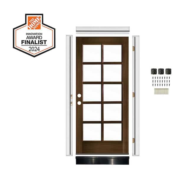 DIY RTA Kit 36 in. x 80 in. French Right-Hand/Inswing 10 Lite Clear Glass Black Stain Hemlock Wood Front Door