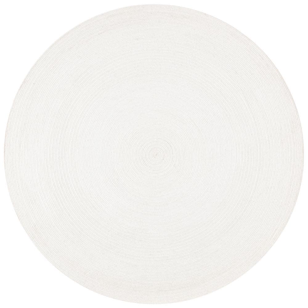Ivory Handwoven Round Wool Braided Area Rug, 7'