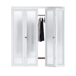 72 in. x 80.5 in. 1-Lite Frosting Glass MDF White Finished Closet Bifold Door with Hardware