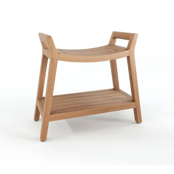 Patented 18 in. x 12 in. x 18 in. Asia Ascend Freestanding Teak Shower Bench with Shelf