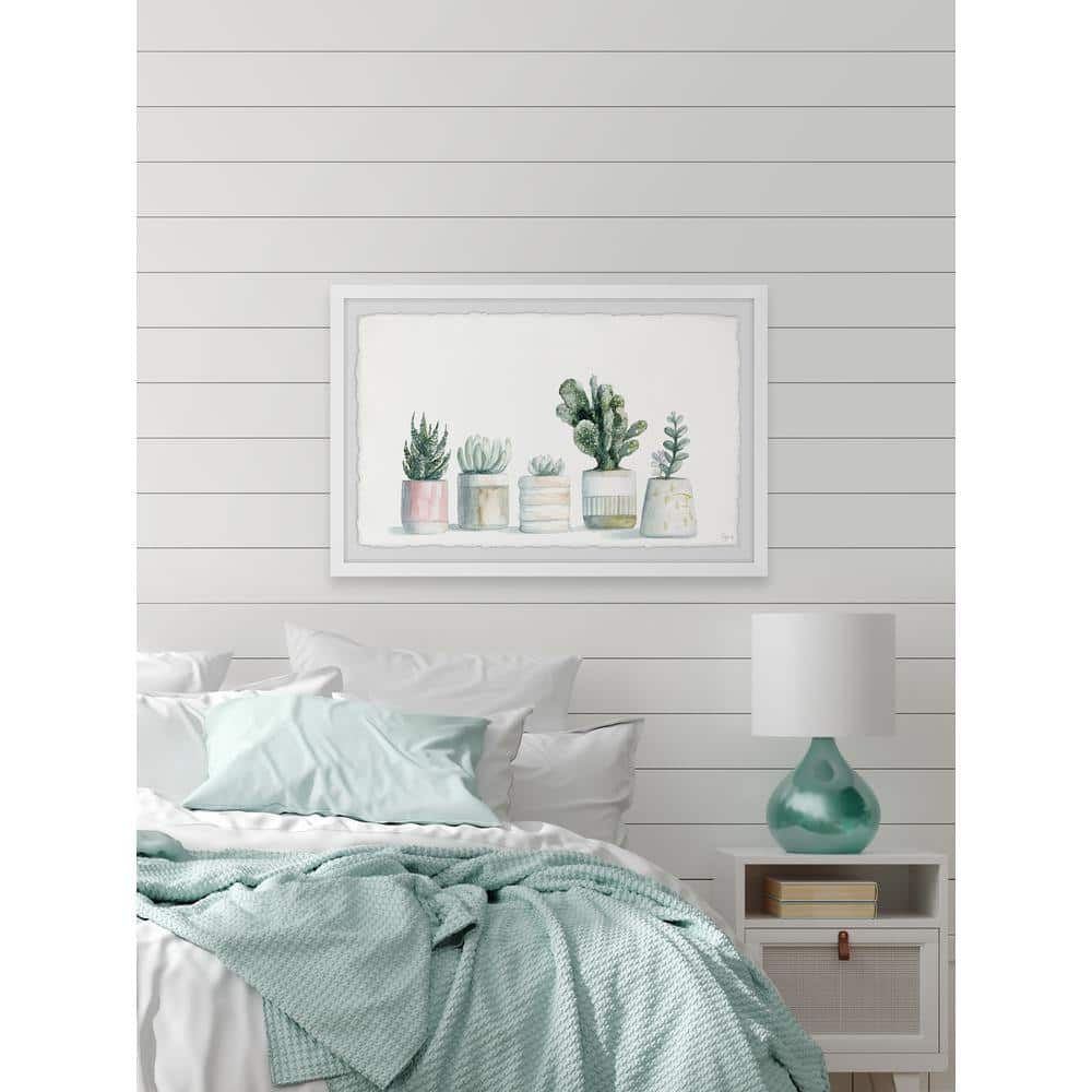 White Framed Watercolor Succulent Print for Nursery