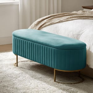 Drotar Teal Modern Storage Bench with Metal Base 50.5 in.