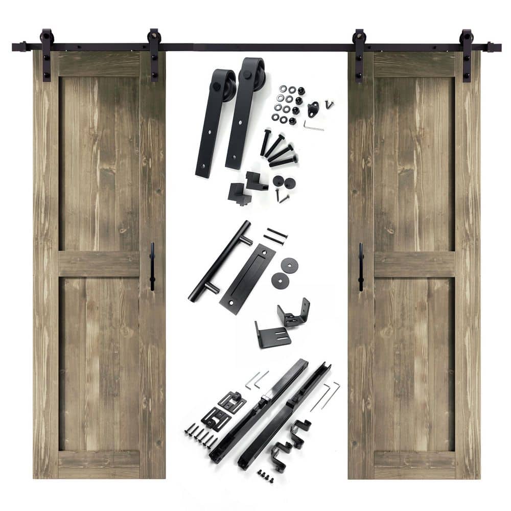 28 in. x 84 in. H-Frame Classic Gray Double Pine Wood Interior Sliding Barn Door with Hardware Kit Non-Bypass price history on PriceWatchPro