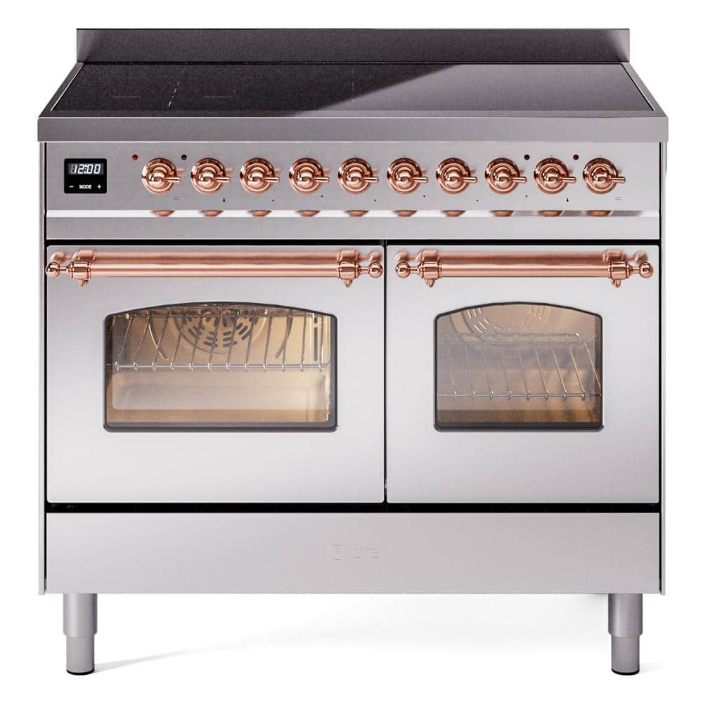 Nostalgie II 40 in. 6 Zone Freestanding Induction Range in Stainless Steel with Copper Trim -  ILVE, UPDI406NMPSSP