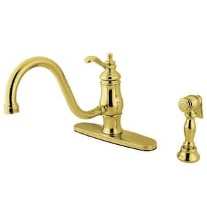 Gourmetier Deck Mount 1-Handle Kitchen Faucets with Brass Sprayer in Polished Brass