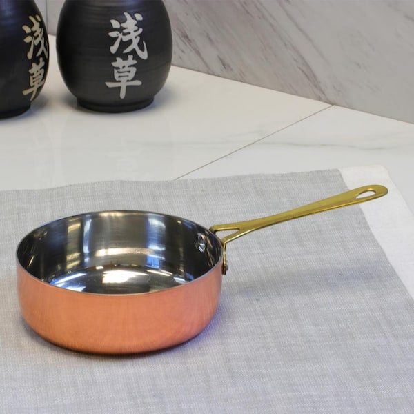 5 Copper/Stainless Steel Hammered Mini Fry Pan with Brass Handle