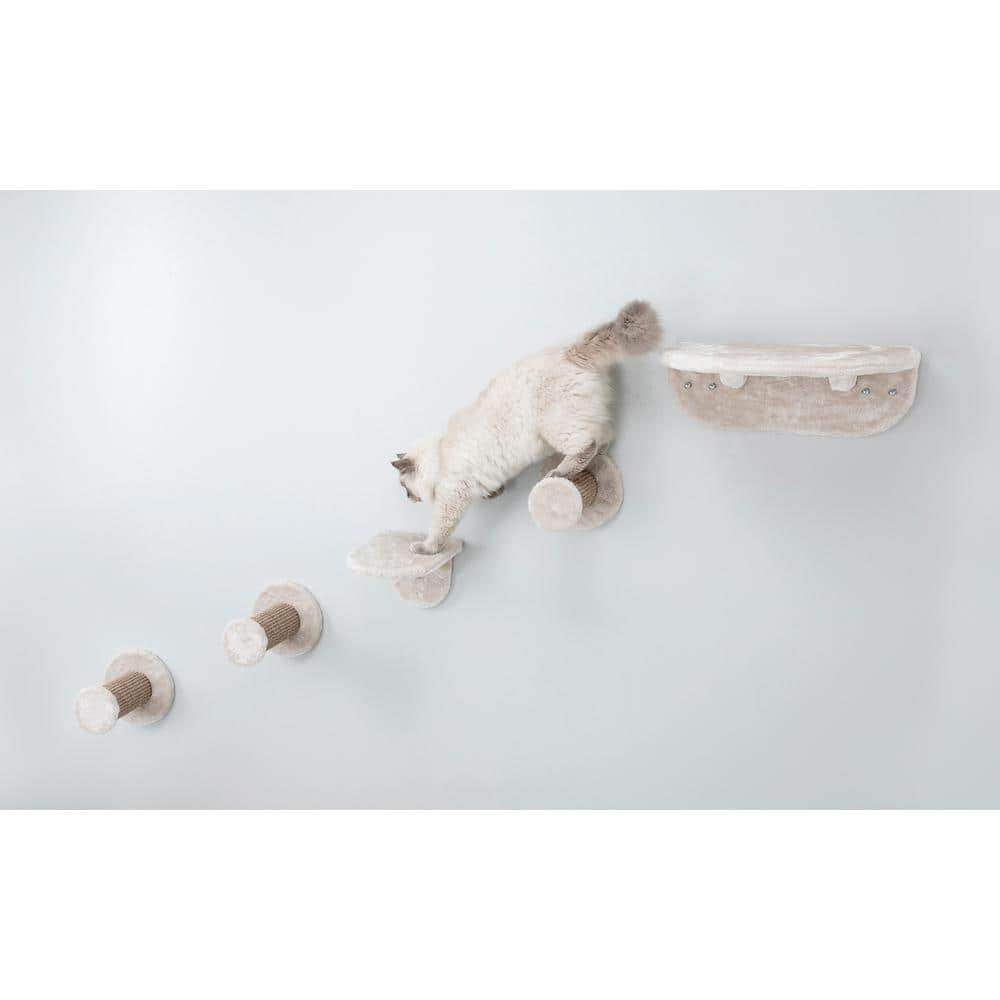Beige Sisal Wall Mount Cat Lounge Set with Steps