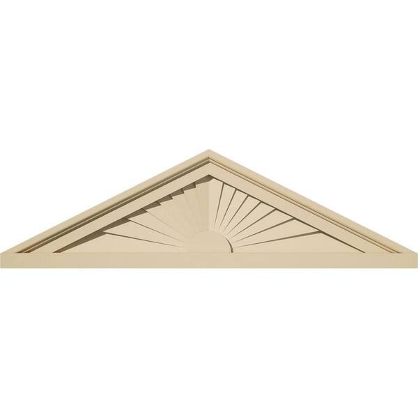 Ekena Millwork 28-in W x 8-in H x 2-in P (Pitch 6/12) Peaked Cap Sunburst Signature Urethane Pediment, Primed Tan