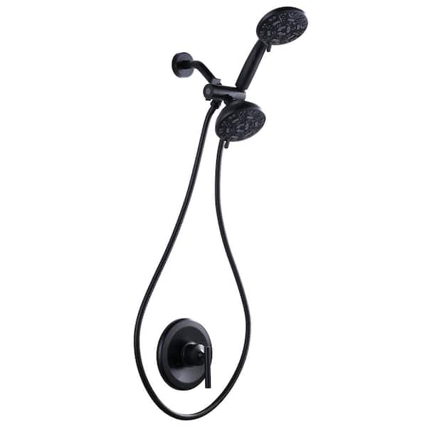 WOWOW Single-Handle 7-Spray Shower Faucet 1.8 GPM with Dual Shower Adjustable Heads in Matte Black (Valve Included)