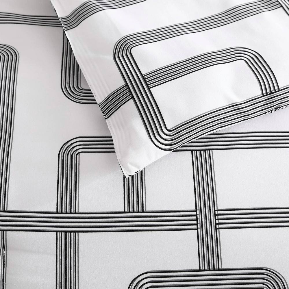 Twin White Microfiber Comforter and Sham Set with Geometric Pattern