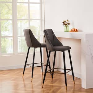 Smeg 30 in. Charcoal High Back Metal Frame Bar Stool with Faux Leather Seat (Set of 2)