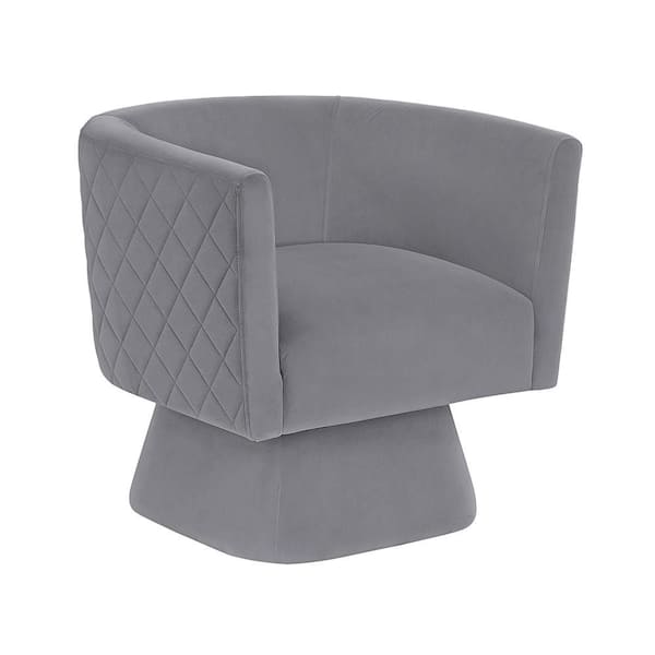 Waithe Gray Velvet Upholstery Swivel Arm Chair