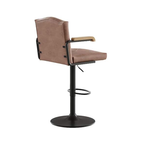 Swivel Counter Height Bar Stools with Backs, Adjustable Kitchen Island Chairs with Wood Armrests, Dark Brown Set of 2