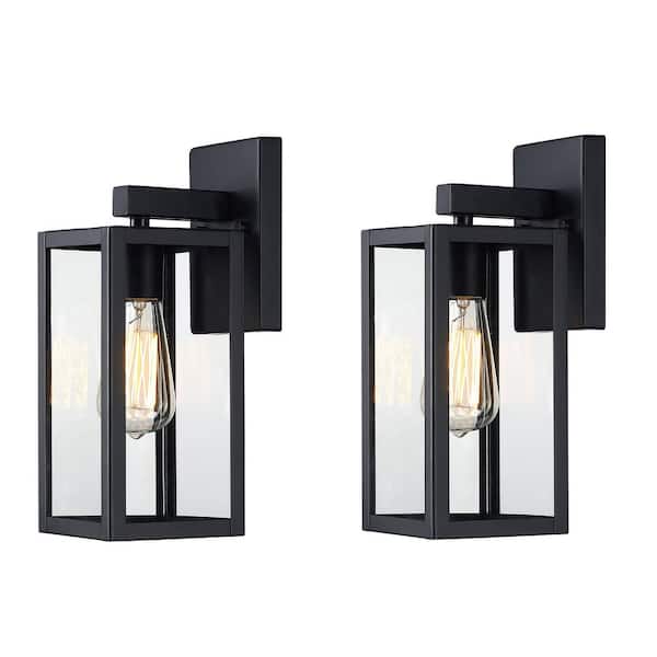 Hukoro Martin 13.5 in. 1-Light Matte Black Outdoor Wall Lantern Sconces with No Bulbs Included (2-Pack)
