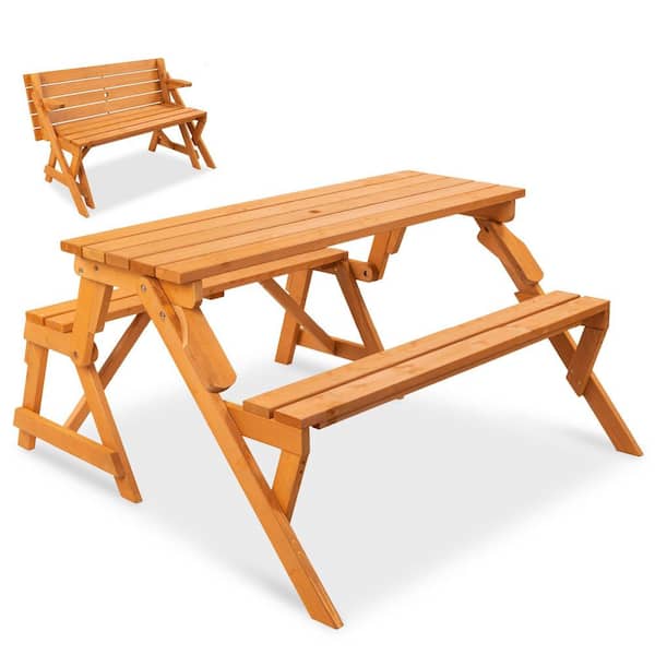 53 in. Natural Rectangle Wood Picnic Table Seats 4 People with