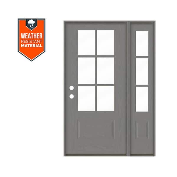 Krosswood Doors Farmhouse 50 in. x 79 in. 6-Lite Right-Hand/Inswing Clear Glass Malibu Grey Stain Fiberglass Prehung Front Door w/RSL