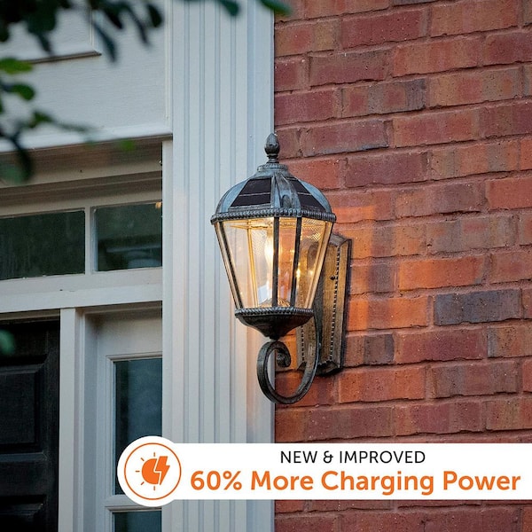 Royal Bulb Series 1-Light Solar Powered Weathered Bronze Outdoor Waterproof LED Wall Sconce Lantern for Garage and Porch