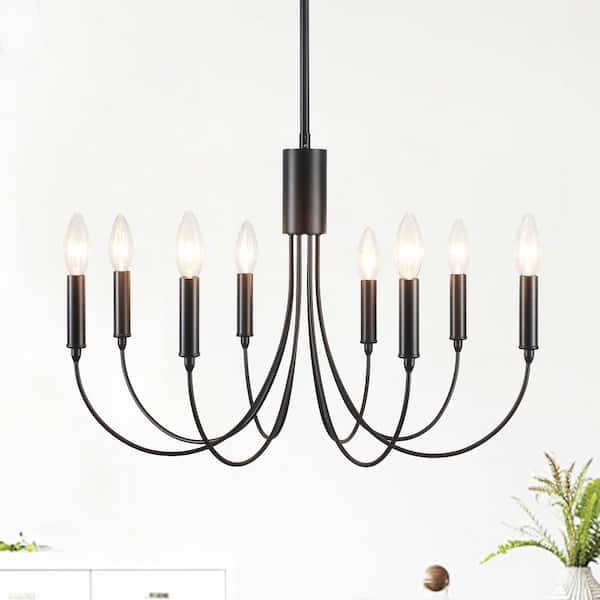 ZJVAIVE 8-Light Black Candle Style Hanging Island Linear Chandelier Lighting for Kitchen Island