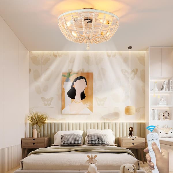 19.69 in. Modern Farmhouse Boho Ceiling Fan with 4-Light, Wooden Beads Ceiling Fan with Light Kit and Remote