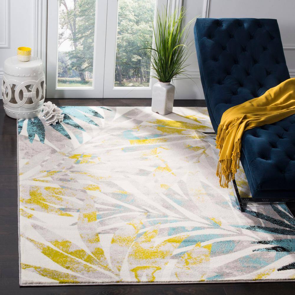Elysian Fields Gray & Green Floral Synthetic 8' x 10' Rug