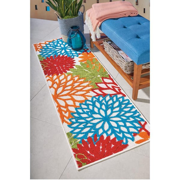 Aloha Green 2 ft. x 6 ft. Runner Floral Modern Indoor/Outdoor Patio Kitchen Area Rug