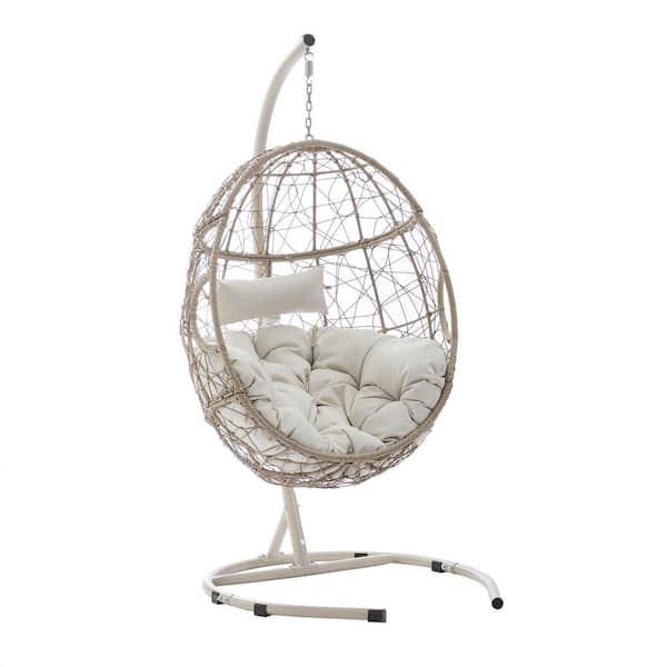 CROSLEY FURNITURE Cleo 1-Person Wicker Hanging Patio Swing with Sand Cushions