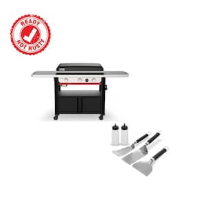 Slate Griddle 3-Burner Propane Gas 30 in. Flat Top Grill in Black with Griddle Essential Set