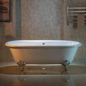 66 in. x 31 in. Cast Iron Roll Top Clawfoot Soaking Bathtub with Reversible Drain in White