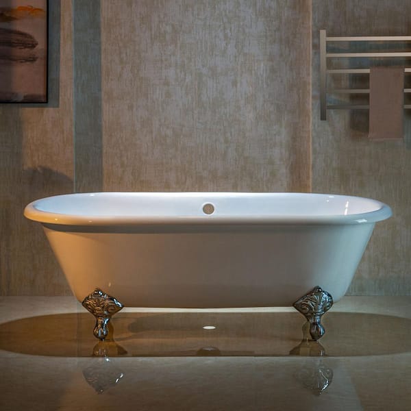 66 in. x 31 in. Cast Iron Roll Top Clawfoot Soaking Bathtub with Reversible Drain in White